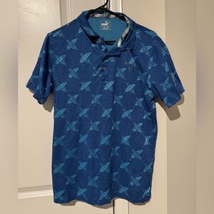 Puma Patterned Blue Golf Polo Shirt for Men size large